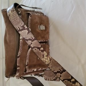 Brown and animal print Michael Kors suede and leather purse.